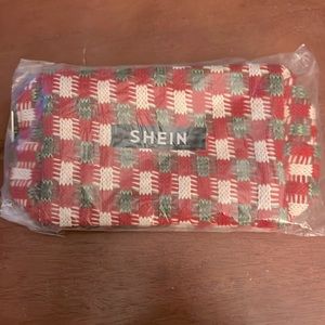 SHEIN plaid makeup bag, red, green, white knit, New in sealed package